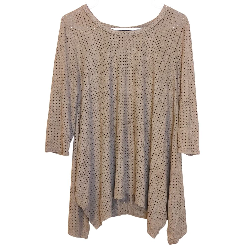 Cal Style USA Size Medium M Brown Faux Soft Suede 3/4 Sleeve Blouse Eyelets Boho